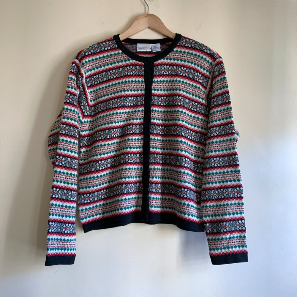 VINTAGE First Issue Angora Blend Christmas Sweater Cardigan Size Small